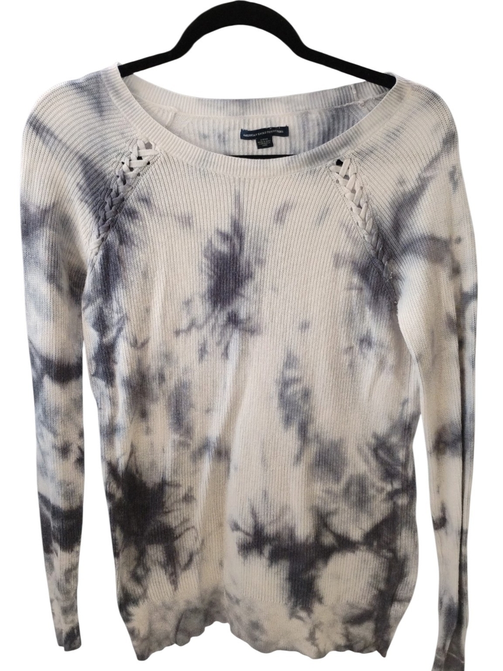 American Eagle Outfitters White, Gray, blue Tie-Dye Ribbed Crew Sweater Size S